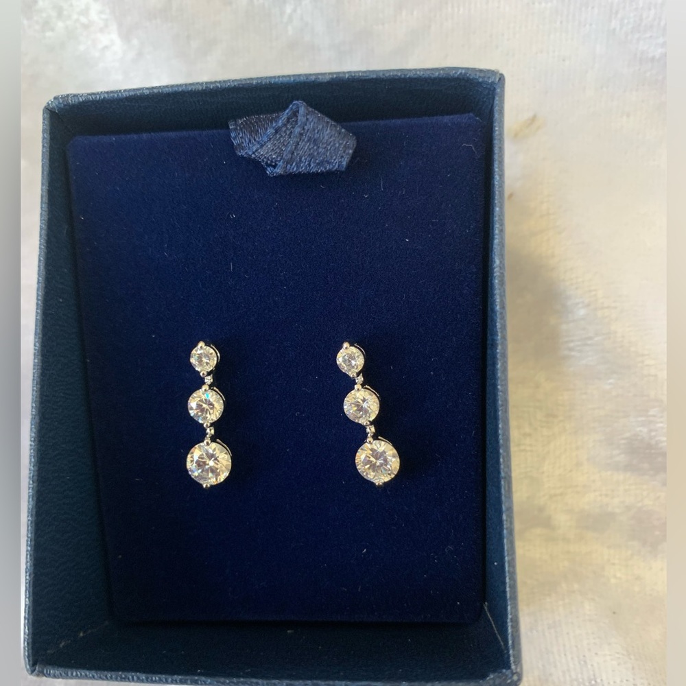 Personal Accents Triple Stone Cubic Zirconia Silvertone Earrings